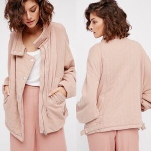 Free People | Women’s Mauve/Peach Oversized Quilted Knit Mock Neck Jacket Size M